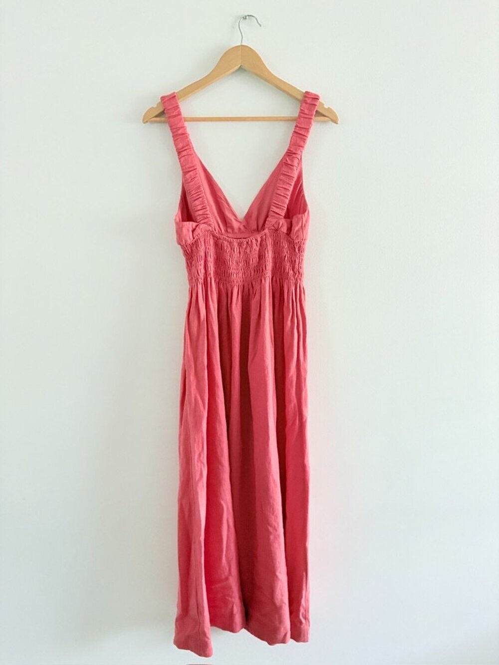 Abercrombie & Fitch Scrunchie Strap Linen Blend Maxi Dress Melon Coral Pink XS - Picture 6 of 8